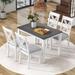 Gracie Oaks Idesha 5 - Piece Dining Set, Wooden Kitchen Table & 4 X-Back Chairs Wood/Upholstered in Gray/White | Wayfair