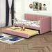 Latitude Run® Daybed w/ Trundle Twin Size Sofa Bed Frame Upholstered/Linen in Pink | 30.3 H x 42.9 W x 79.1 D in | Wayfair