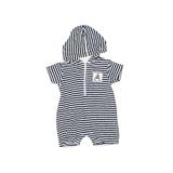 Kissy Kissy Short Sleeve Onesie: Blue Stripes Bottoms - Size 6-9 Month