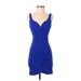 B. Darlin Cocktail Dress - Mini: Blue Solid Dresses - Women's Size 1