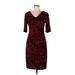 Connected Apparel Cocktail Dress - Sheath V-Neck 3/4 sleeves: Burgundy Print Dresses - Women's Size 10