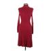 Max Studio Casual Dress - Sweater Dress High Neck 3/4 sleeves: Burgundy Print Dresses - Women's Size Large