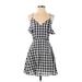 JOA Casual Dress - A-Line V Neck Sleeveless: Black Checkered/Gingham Dresses - Women's Size X-Small