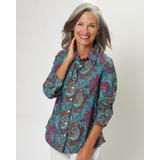 Blair Women's Paisley Jewel Long-Sleeve Cotton Shirt - Multi - 10P - Petite