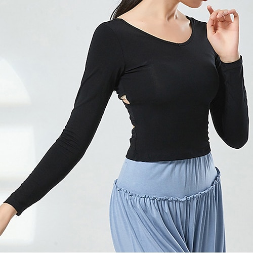 Sportkleidung oben Ausgehöhlt Pure Farbe Damen Leistung Ausbildung Langarm Hoch Polyester Image