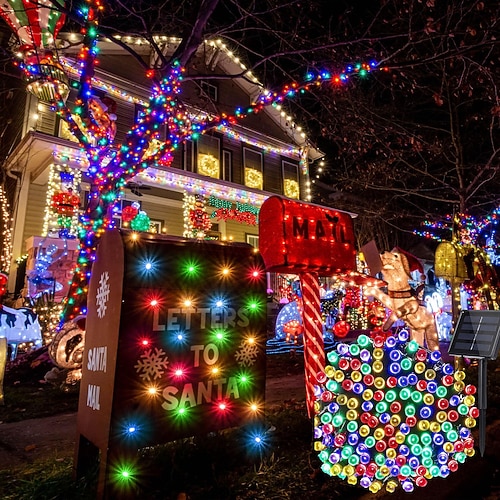 1 Stück Solar Außenlichter Lichterkette Außenatmosphäre Lichter dekorative Lichterkette Gartenlichter Feiertagsbeleuchtung Nachtlichter 8 Modi für Halloween Valentinstag Balkon-Dekorationen Image