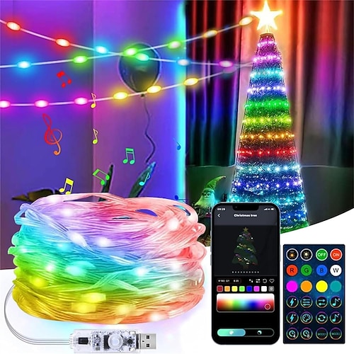 Smart Feenlichterkette APP gesteuerte LED Lichterkette Feenlichter mit Fernbedienung RGB LED Funkellichter Musik-Sync Partylichter für Hochzeitszimmer Schlafzimmer Party Event Wohnkultur Image