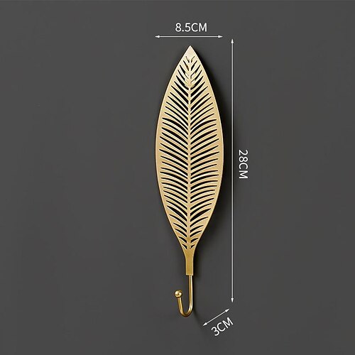 1 Stück blattförmiger, spurloser, stanzfreier Wandhaken, Metall-Wanddekoration, Küche, Badezimmer, Wandhaken zum Aufhängen von Schlüsselornamenten, dekorativer Haken Image