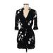 BA&SH Casual Dress - Mini V-Neck 3/4 sleeves: Black Print Dresses - Women's Size Medium