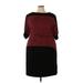 Liz Claiborne Casual Dress - Mini High Neck Short Sleeve: Burgundy Color Block Dresses - Women's Size 2X
