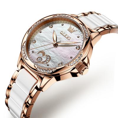 OLEVS Women Mechanical Watch Creative Minimalist Fashion Casual Analog Wristwatch Automatic Self-winding Luminous Calendar Waterproof Ceramic Watch for Women Gift Women Watches