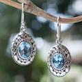 Wonderful Sky Blue,'Sterling Silver Dangle Earrings with Oval Blue Topaz Jewels'