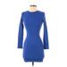 Solid & Striped Casual Dress - Bodycon Crew Neck Long sleeves: Blue Print Dresses - Women's Size X-Small
