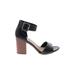 Merona Sandals: Strappy Chunky Heel Casual Black Solid Shoes - Women's Size 8 - Open Toe