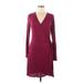 Express Casual Dress - Wrap V-Neck Long sleeves: Burgundy Solid Dresses - Women's Size Medium