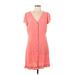 Ann Taylor LOFT Outlet Casual Dress - Mini V-Neck Short sleeves: Pink Print Dresses - Women's Size 12