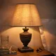 Dibor French Country Table Lamp E14 Dark Brushed Wood Urn Vase Desk Lamp With Linen Shade Bedside Table Night Light Home Office Lamp