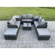 Fimous 8 Seater Outdoor Garden Furniture Sets Wicker Rattan Furniture Sofa Sets with Square Coffee Table Love seat Sofa 2 Big Footstool 2 Side Tables