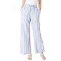 Plus Size Women's Linen Wide-Leg Pant by Roaman's in Dusty Indigo Textured Stripe (Size 12 W)