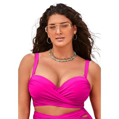 Plus Size Women's Crisscross Cup Sized Wrap Underwire Bikini Top by Swimsuits For All in Doll Pink (Size 20 E/F)