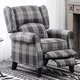 Living And Home Grey Tartan Fabric Recliner Armchair Reclining Chair Lounge Sofa Chair With Retractable Footrest