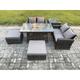 6 Seater Rattan Garden Furniture Set Outdoor Lounge Sofa Chair Gas Fire Pit Dining Table Set With 2 Big Footstool Double Seat Sofa Side Table - Fimous