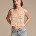 Lucky Brand Crochet Tie Front Tank - Women's Clothing Tops Tank Top in Apricot Stripe, Size 2XL