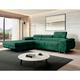 Alvaro Velvet Left Hand Facing Corner Sofa Bed with Storage and Lift Mechanism - Bottle Green