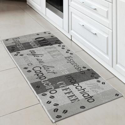 Küchenläufer ANDIAMO "ARIZONA 1" Gr. 12, grau, B:67cm H:5mm L:180cm, Kunstfaser, Teppiche, Flachgewebe, Motiv Kaffee, mit Schriftzug, In- und Outdoor geeignet Image