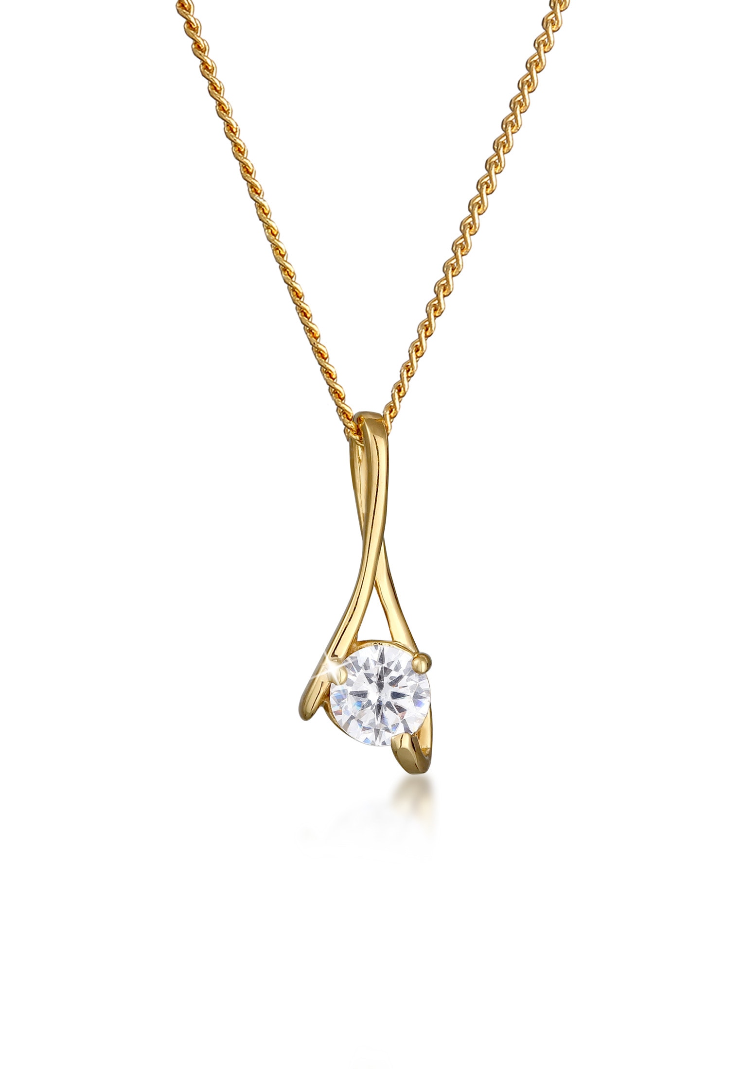 Collierkettchen ELLI PREMIUM "Zirkonia 585 Gelbgold", gold, Halsketten, 45,mit Steinen, Gelbgold 585, L: 45 Image