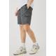 Mens Grey Tall Elasticated Waist Textured Cargo Short In Charcoal, Grey