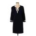 Talbots Outlet Casual Dress - Mini V-Neck 3/4 sleeves: Black Print Dresses - Women's Size Small