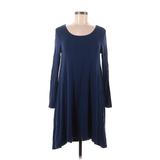 Joan Vass Casual Dress - A-Line Scoop Neck Long sleeves: Blue Print Dresses - Women's Size Medium