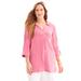 Plus Size Women's Pucker Cotton V-Neck Placket Blouse by Catherines in Pink Tropic (Size 1X)