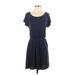 Charming Charlie Casual Dress - Mini Scoop Neck Short sleeves: Blue Print Dresses - Women's Size Small