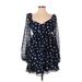 Abercrombie & Fitch Casual Dress - Mini Plunge Long sleeves: Blue Polka Dots Dresses - Women's Size X-Small