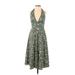 J.Crew Factory Store Casual Dress - A-Line Halter Sleeveless: Green Floral Dresses - Women's Size 0
