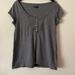 American Eagle Outfitters Tops | American Eagle Embellished T-Shirt Banded Peplum Bottom Scoop Neck Button Gray | Color: Gray | Size: L