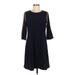 Duffield Lane Casual Dress - A-Line Crew Neck 3/4 sleeves: Blue Solid Dresses - Women's Size Medium