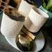 Anthropologie Accents | Anthropologie Candlefish Ceramic Candle Vessels With Brass Lids | Color: Gold/White | Size: 3.5” X 4”