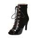 Women Lace Up Boots High Heel Shoes Womens Ladies Classic Mid Calf Boots Pointed Toe Heel Booties (Black, 6.5)