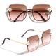 HPIRME Oversized Semi-Rimless Square Sunglasses Women Big Frame Vintage Sun Glasses For Ladies Pearls Eyewear Shades,C3 Brown Pink,one size