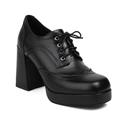 GooMaShoes Women's High Heel Lace up Platform Oxford Heel, Sexy Square Toe Block Chunky Heeled Oxford Shoes, Comfortable Work Brogue Oxford Pumps (Black, UK 6.5)
