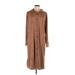 J.Jill Casual Dress - Midi High Neck 3/4 sleeves: Brown Print Dresses - Women's Size Large