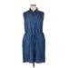 Simply Vera Vera Wang Casual Dress - Shirtdress High Neck Sleeveless: Blue Print Dresses - Women's Size X-Large