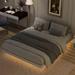 Modern Minimalist Style, Queen Size Floating Bed, Gray Platform Bed with LED Lights Underneath, Easy to Assemble