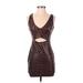 Privy Cocktail Dress - Bodycon: Brown Leopard Print Dresses - Women's Size Small