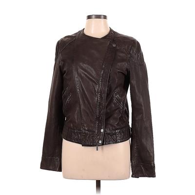 Cole Haan Leather Jacket: Short Brown Print Jackets & Outerwear - Women's Size Medium