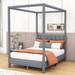 Latitude Run® Aamori Canopy Platform Bed w/ USB & Headboard Wood & /Upholstered/Canvas in Gray | 80 H x 55 W x 80 D in | Wayfair