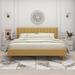 Wade Logan® Eriksay Low Profile Upholstered Platform Bed w/ Wingback Headboard Velvet, Linen in Yellow | King | Wayfair